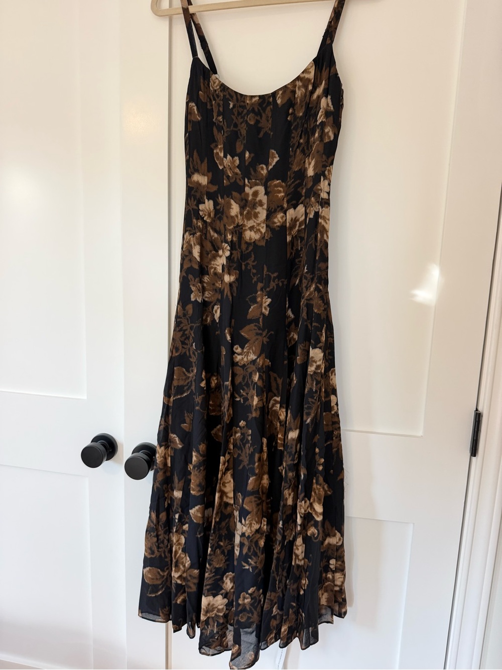 Reformation Black Maxi Slip Dress with Brown Floral Print